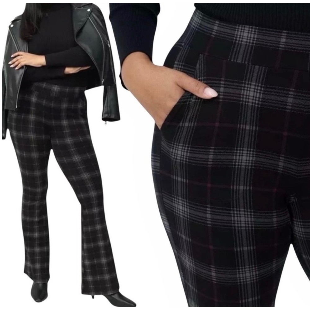 Torrid Full Length Pocket Flare Leggings Womens Size 2X Blossom Plaid Black NWOT